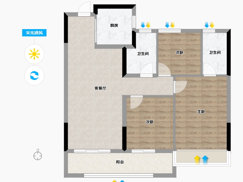 浙江省-温州市-祥生公园道-84.00-户型库-采光通风