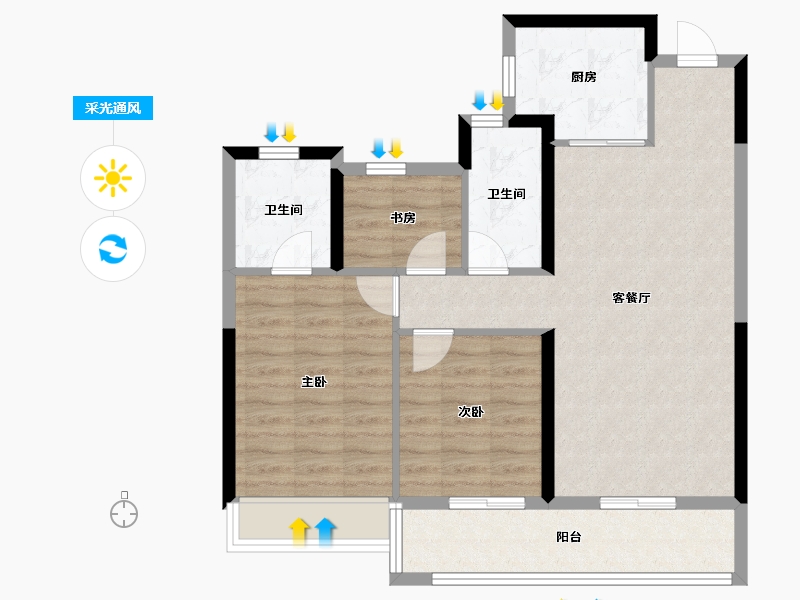 浙江省-温州市-龙湖天曜城-80.75-户型库-采光通风