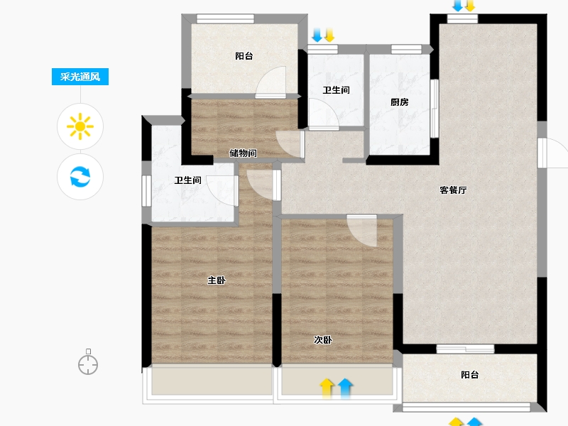 浙江省-温州市-时代瓯海壹品-84.89-户型库-采光通风