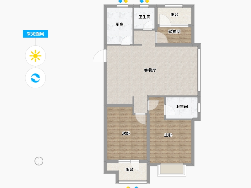 山东省-烟台市-天泰学府壹号-89.60-户型库-采光通风