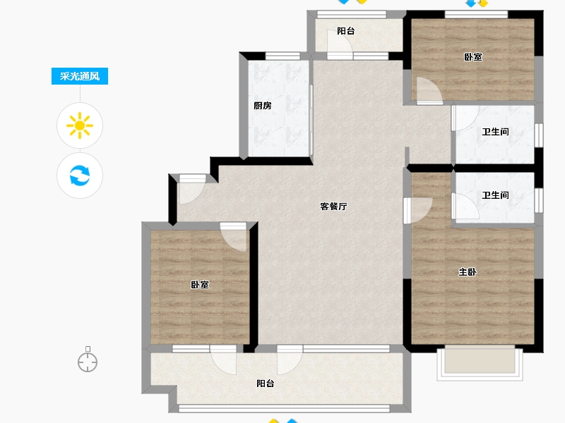 山东省-潍坊市-潍坊碧桂园翡翠郡-102.44-户型库-采光通风