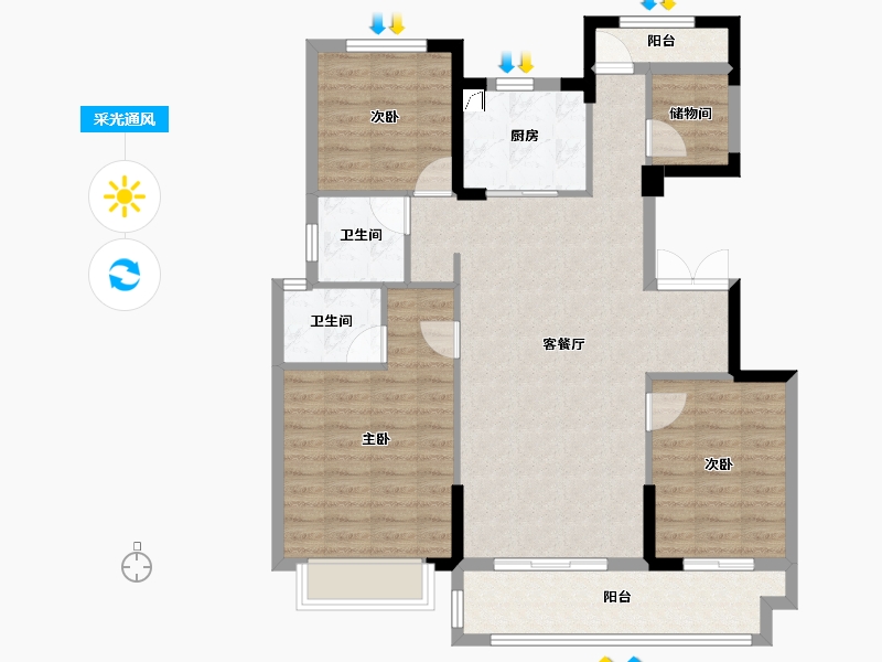 浙江省-宁波市-鹿湖花苑-98.40-户型库-采光通风