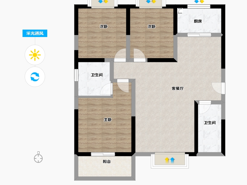 陕西省-西安市-观园壹号-92.55-户型库-采光通风