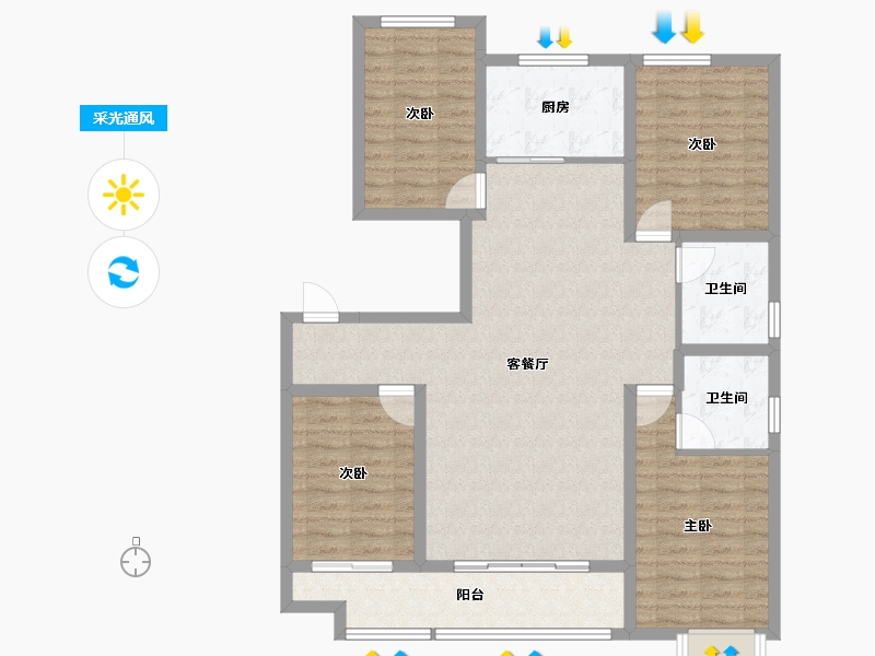 山东省-潍坊市-贵隆华府-111.13-户型库-采光通风