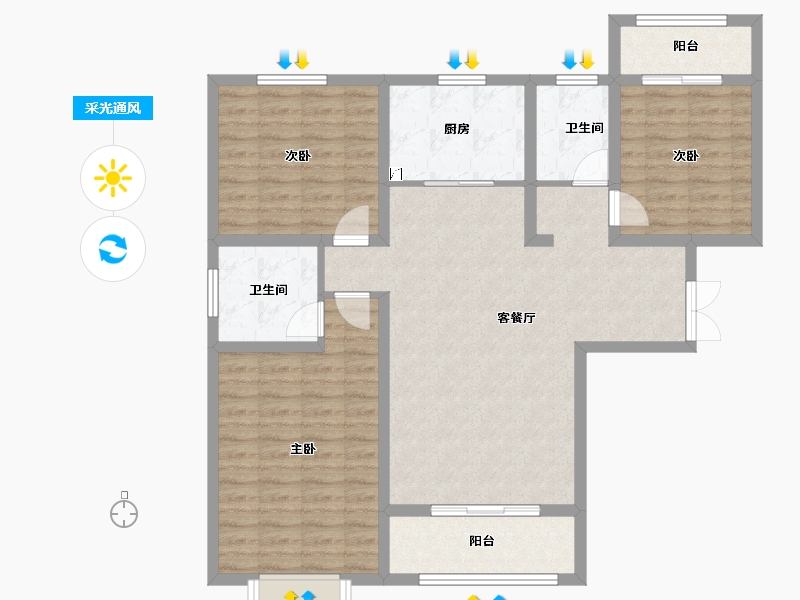 陕西省-西安市-观园壹号-103.08-户型库-采光通风