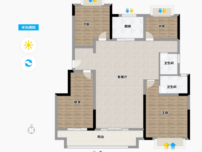 湖北省-武汉市-佳兆业滨江新城-144.49-户型库-采光通风