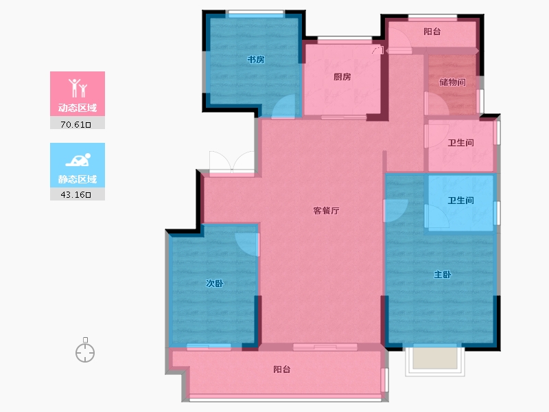 浙江省-宁波市-鹿湖花苑-102.41-户型库-动静分区