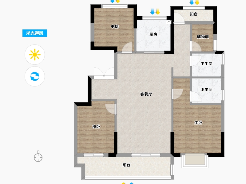 浙江省-宁波市-鹿湖花苑-102.41-户型库-采光通风