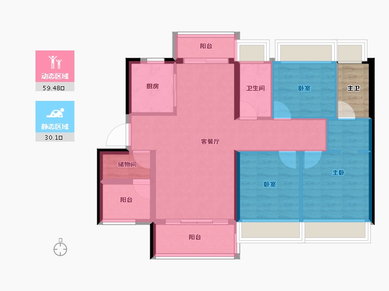 广东省-佛山市-禹洲朗廷湾-83.67-户型库-动静分区