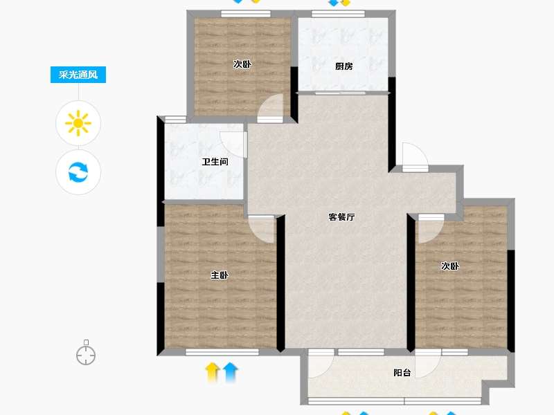 山东省-潍坊市-高创水岸蓝湾-108.80-户型库-采光通风