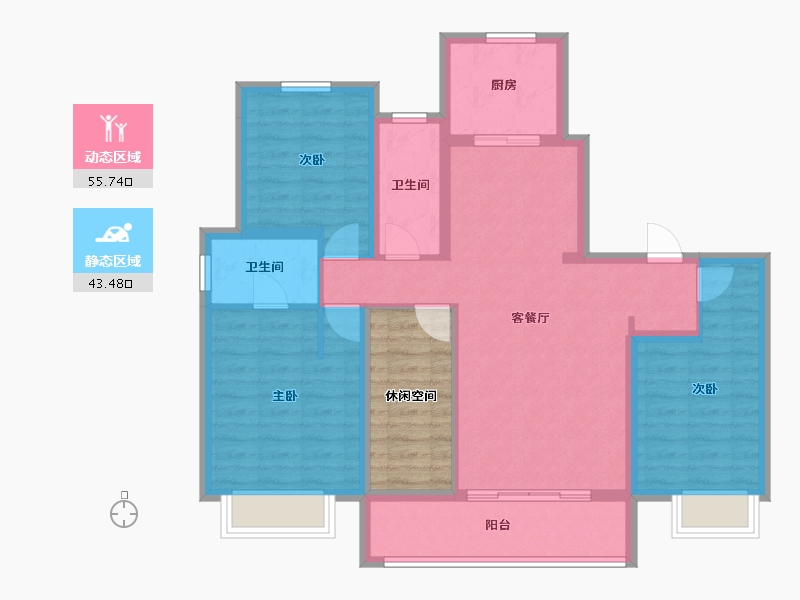 陕西省-西安市-白鹿汀洲-95.55-户型库-动静分区