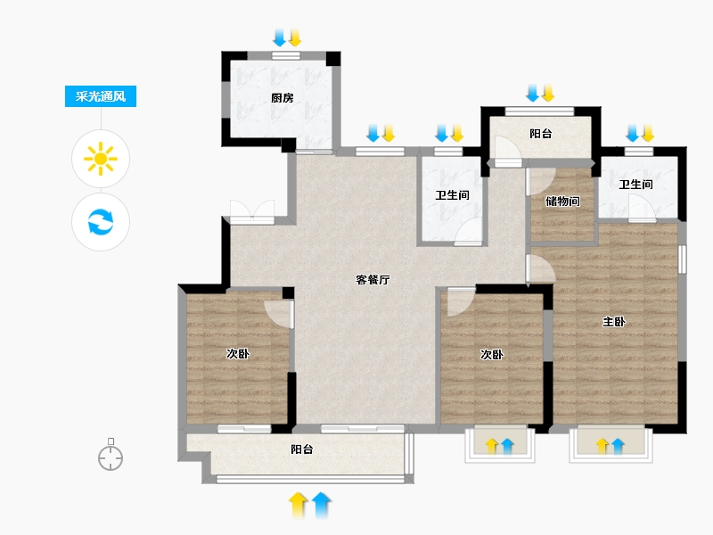 浙江省-宁波市-鹿湖花苑-111.20-户型库-采光通风