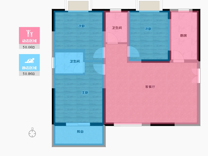 陕西省-西安市-观园壹号-90.38-户型库-动静分区