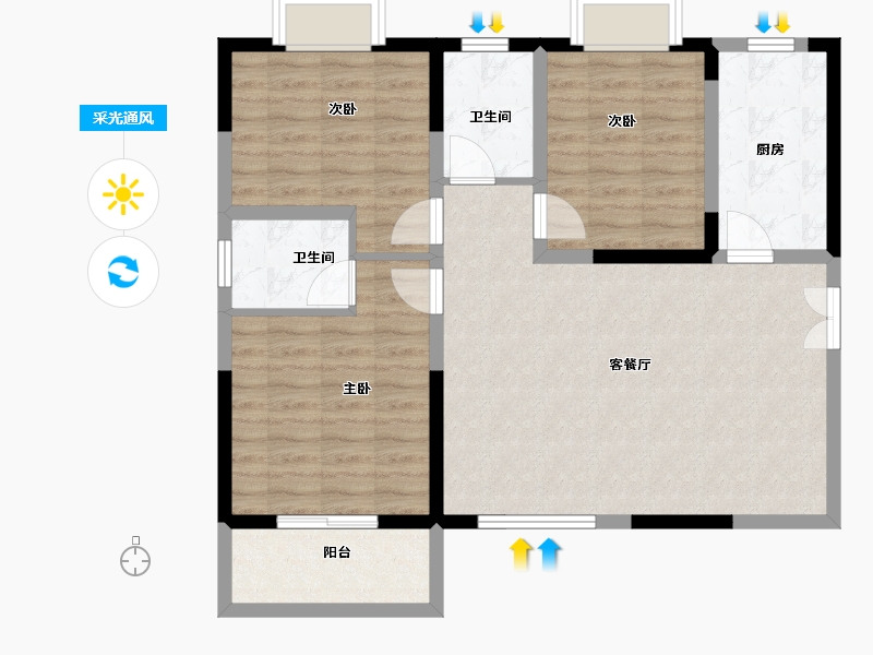 陕西省-西安市-观园壹号-90.38-户型库-采光通风