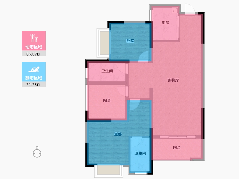 湖南省-长沙市-桥和雅苑-87.45-户型库-动静分区