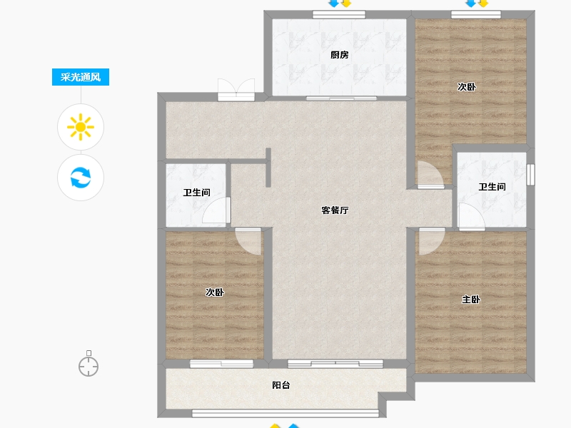 河北省-石家庄市-地铁·万科蓝湾-108.80-户型库-采光通风