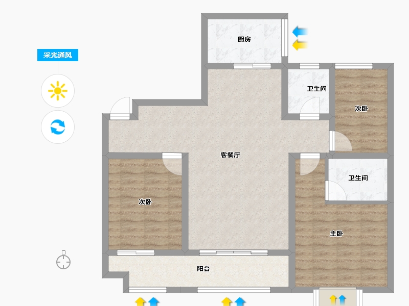 山东省-潍坊市-贵隆华府-90.51-户型库-采光通风