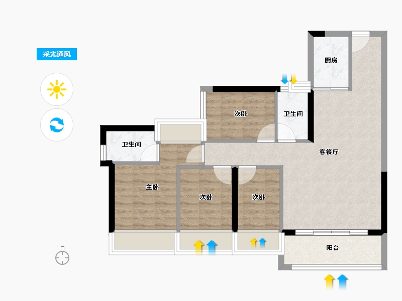 广东省-东莞市-中海·左岸东宸-71.74-户型库-采光通风