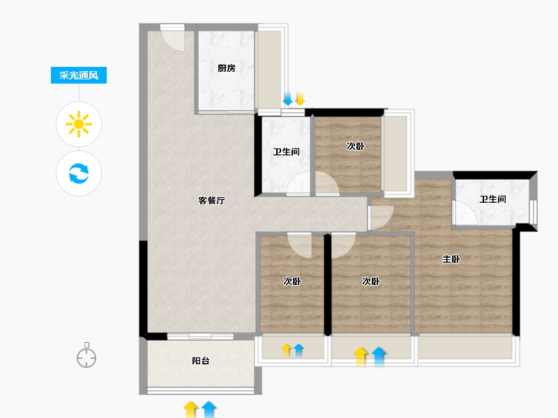 广东省-东莞市-中海·左岸东宸-84.77-户型库-采光通风