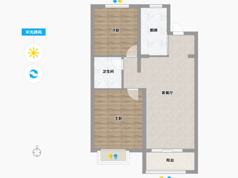 河北省-石家庄市-地铁·万科蓝湾-70.40-户型库-采光通风