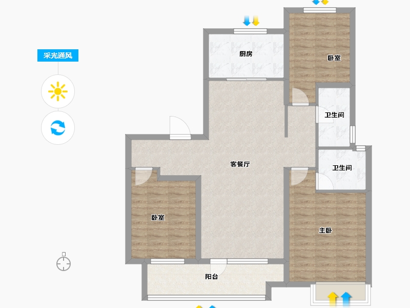 山东省-潍坊市-桃源金茂悦-102.27-户型库-采光通风