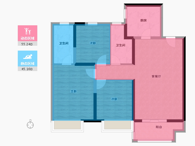 山东省-潍坊市-金科礼悦东方-89.60-户型库-动静分区