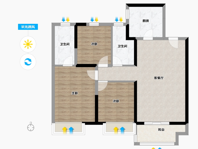 山东省-潍坊市-金科礼悦东方-89.60-户型库-采光通风