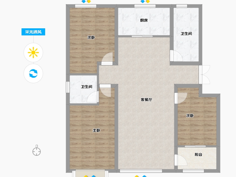 山东省-潍坊市-龙润紫宸华府-106.39-户型库-采光通风