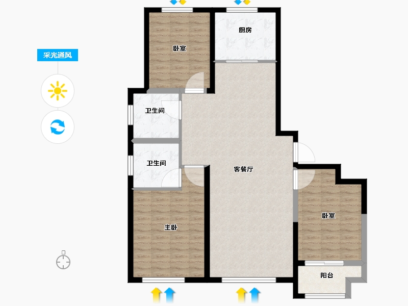 山东省-潍坊市-中冶潍坊公馆-113.61-户型库-采光通风