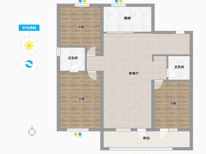 山东省-潍坊市-万科城-103.20-户型库-采光通风