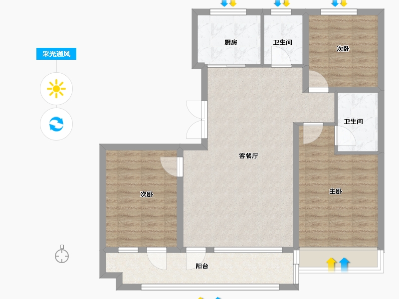 山东省-潍坊市-恒信·时光里-92.80-户型库-采光通风