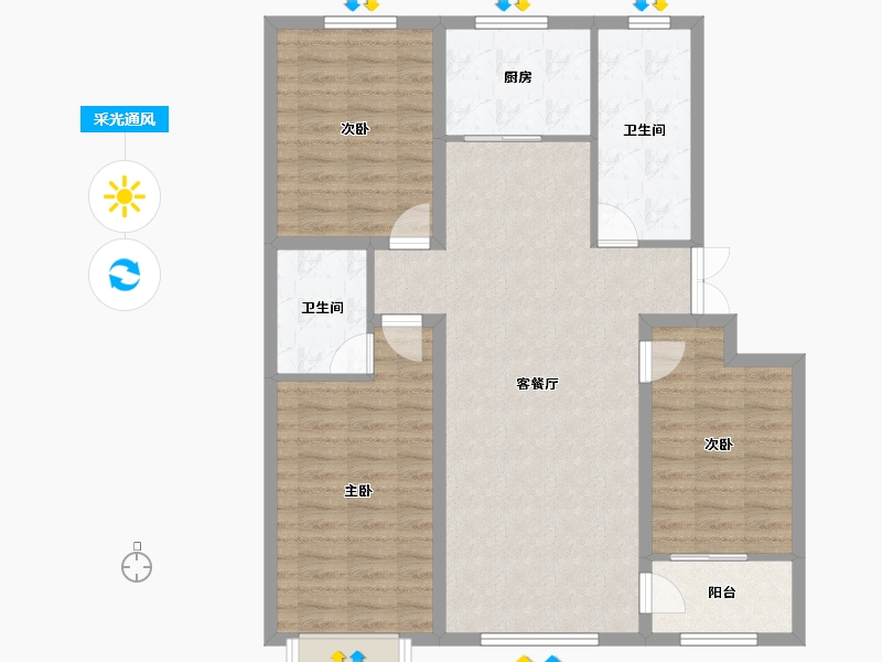 山东省-潍坊市-龙润紫宸华府-100.25-户型库-采光通风