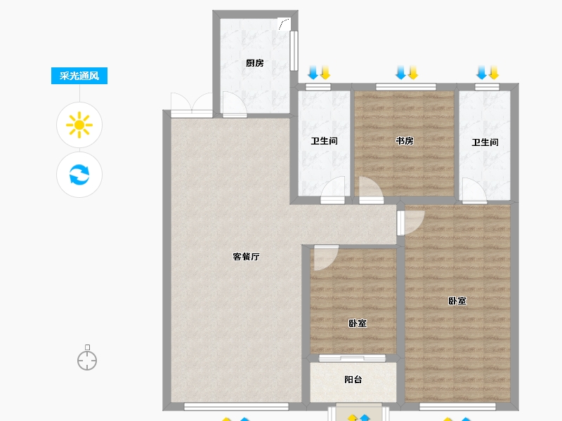 山东省-潍坊市-恒信温莎公馆-106.40-户型库-采光通风