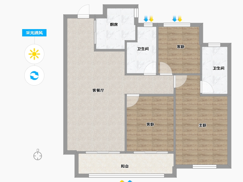 浙江省-宁波市-绿城·滨河鸣翠-89.18-户型库-采光通风