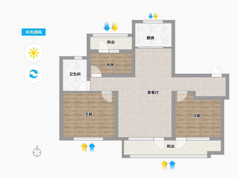 山东省-青岛市-中海林溪世家-85.35-户型库-采光通风