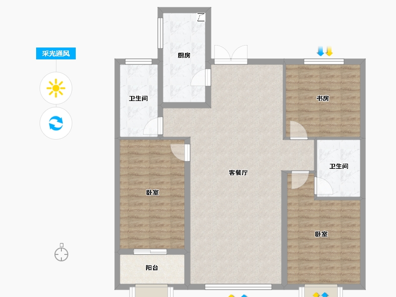 山东省-潍坊市-恒信温莎公馆-105.60-户型库-采光通风