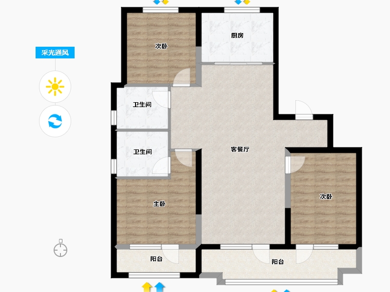 山东省-青岛市-中海林溪世家-103.34-户型库-采光通风