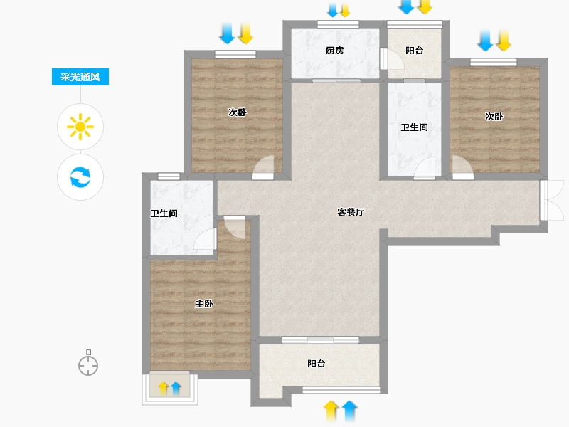 陕西省-西安市-御锦城澜轩-95.19-户型库-采光通风