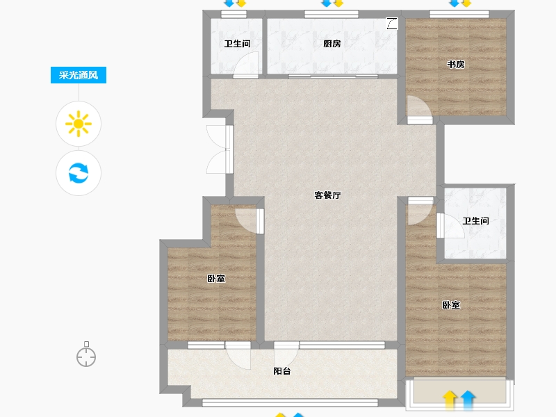 山东省-潍坊市-恒信浞河公馆-100.48-户型库-采光通风