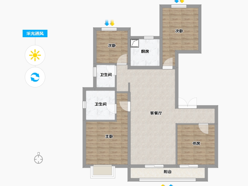 陕西省-咸阳市-南飞鸿·云境·澜湾-93.98-户型库-采光通风