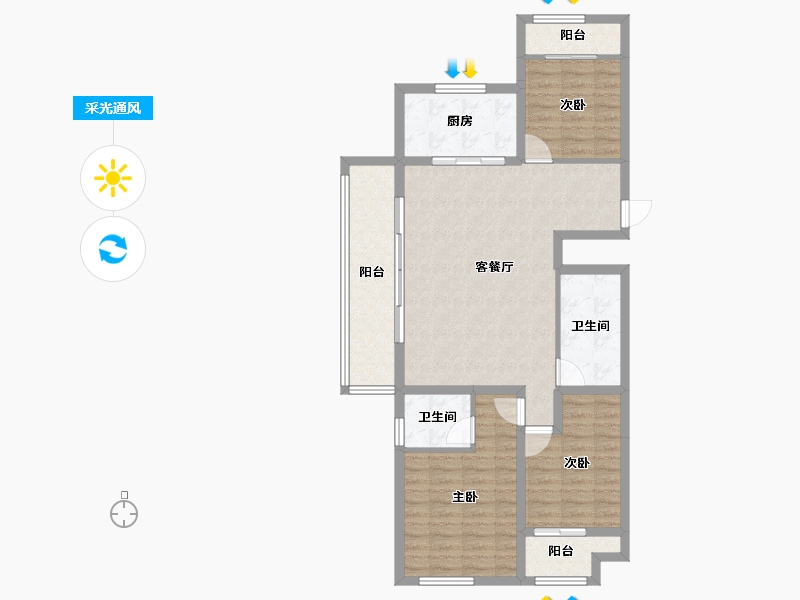 山东省-潍坊市-万特公馆-94.83-户型库-采光通风