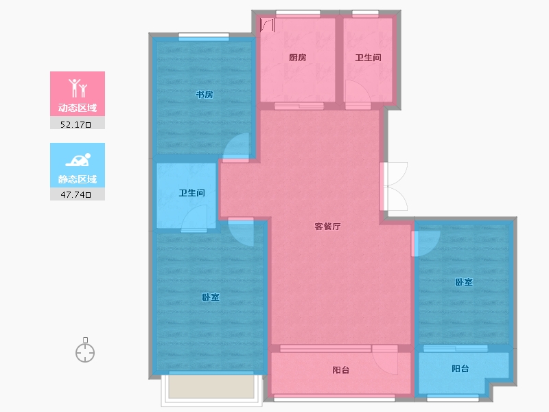 山东省-潍坊市-恒信浞河公馆-88.58-户型库-动静分区