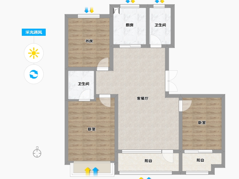 山东省-潍坊市-恒信浞河公馆-88.58-户型库-采光通风