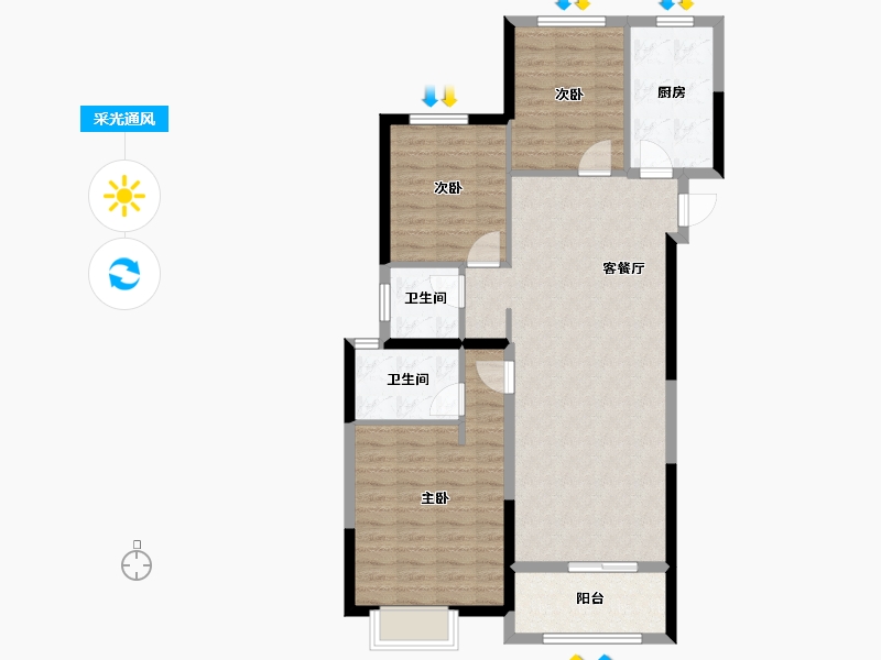 湖北省-武汉市-万科新世纪翡翠滨江-94.00-户型库-采光通风