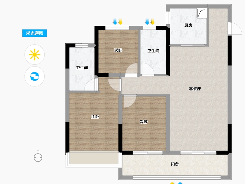 江苏省-无锡市-龙湖长泰景粼天著-87.44-户型库-采光通风