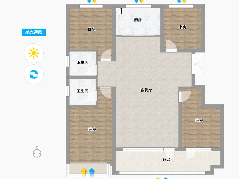 山东省-潍坊市-恒信浞河公馆-110.89-户型库-采光通风