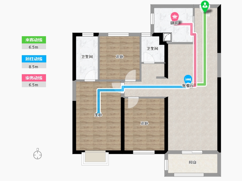 湖北省-武汉市-万科新世纪翡翠滨江-96.80-户型库-动静线