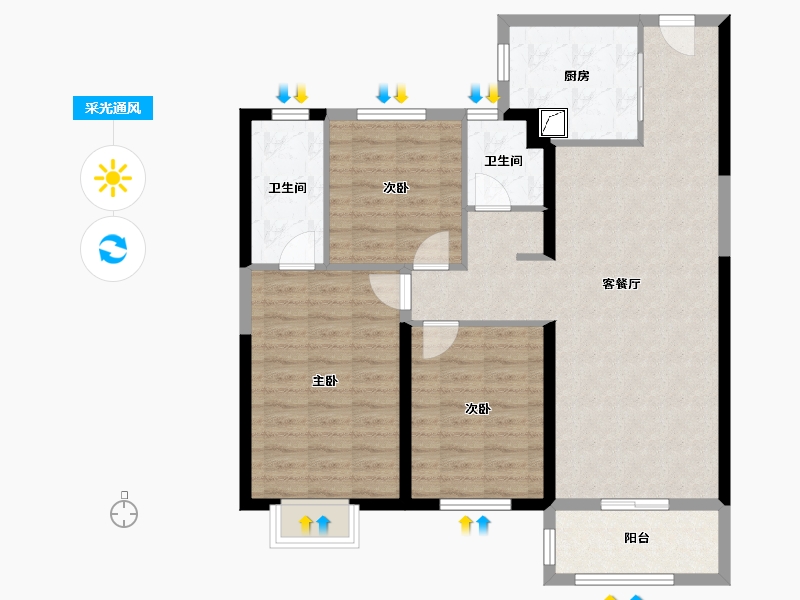 湖北省-武汉市-万科新世纪翡翠滨江-96.80-户型库-采光通风