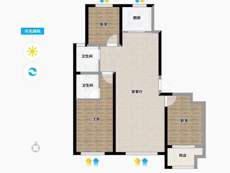 山东省-潍坊市-中冶潍坊公馆-111.21-户型库-采光通风