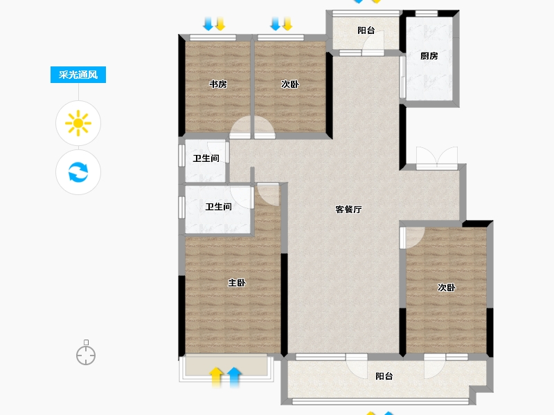 山东省-烟台市-香逸中央-132.00-户型库-采光通风